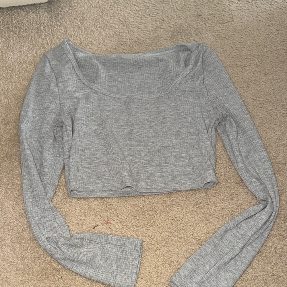SHEIN Heather Gray Long Sleeve Crop Top